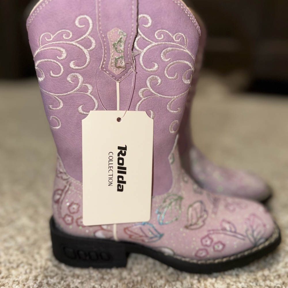 Girls Size 12 Pink & Purple Sparkly Western Cowboy Boots NWT - Picture 3 of 4